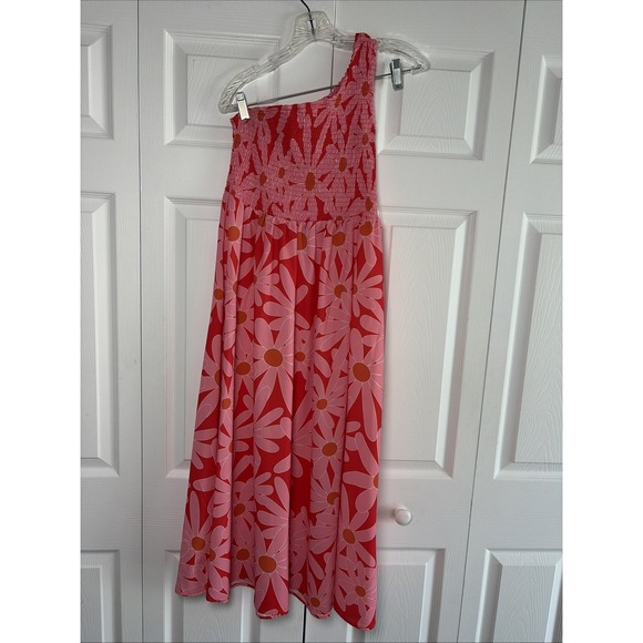 Anna-Kaci Sweaters - Anna Kaci One Shoulder Smocked Maxi Dress Womens Size Large Pink Red Floral